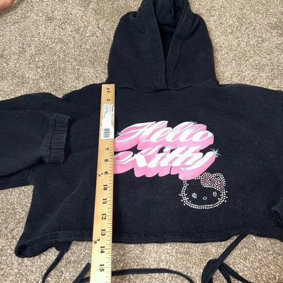 Hello Kitty sweatsuit cropped top and joggers rhinestone black/pink/solver SZ XS - Picture 12 of 12